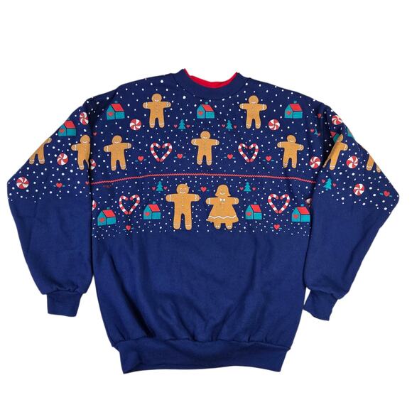 Vintage Christmas Sweaters Artisans Designs Size Large XL Gingerbread Candy Cane - Picture 1 of 6